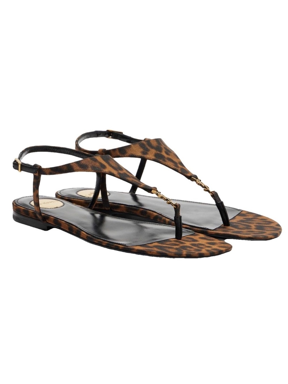 SAINT LAURENT Bridget Cassandra YSL logo leopard thong sandals